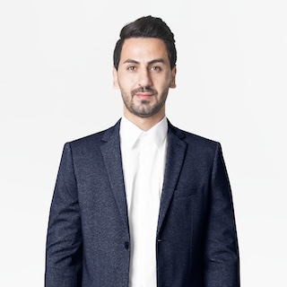 navy blue men&rsquo;s blazer business wear fashion full body